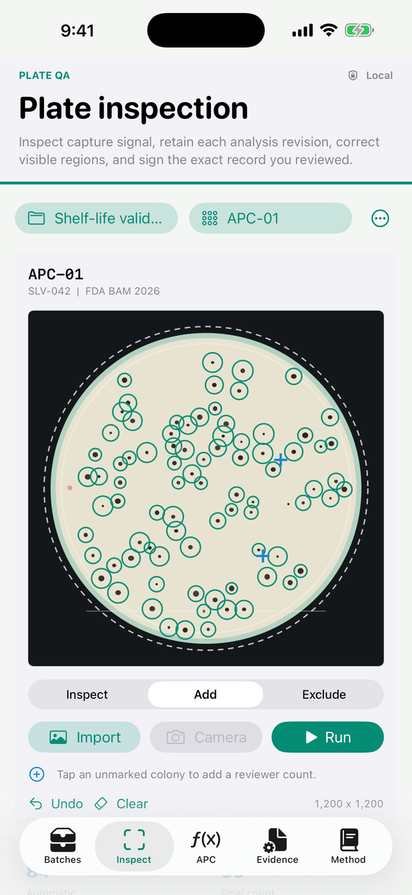 Colonygrid plate inspection on iPhone with automatic regions and reviewer additions