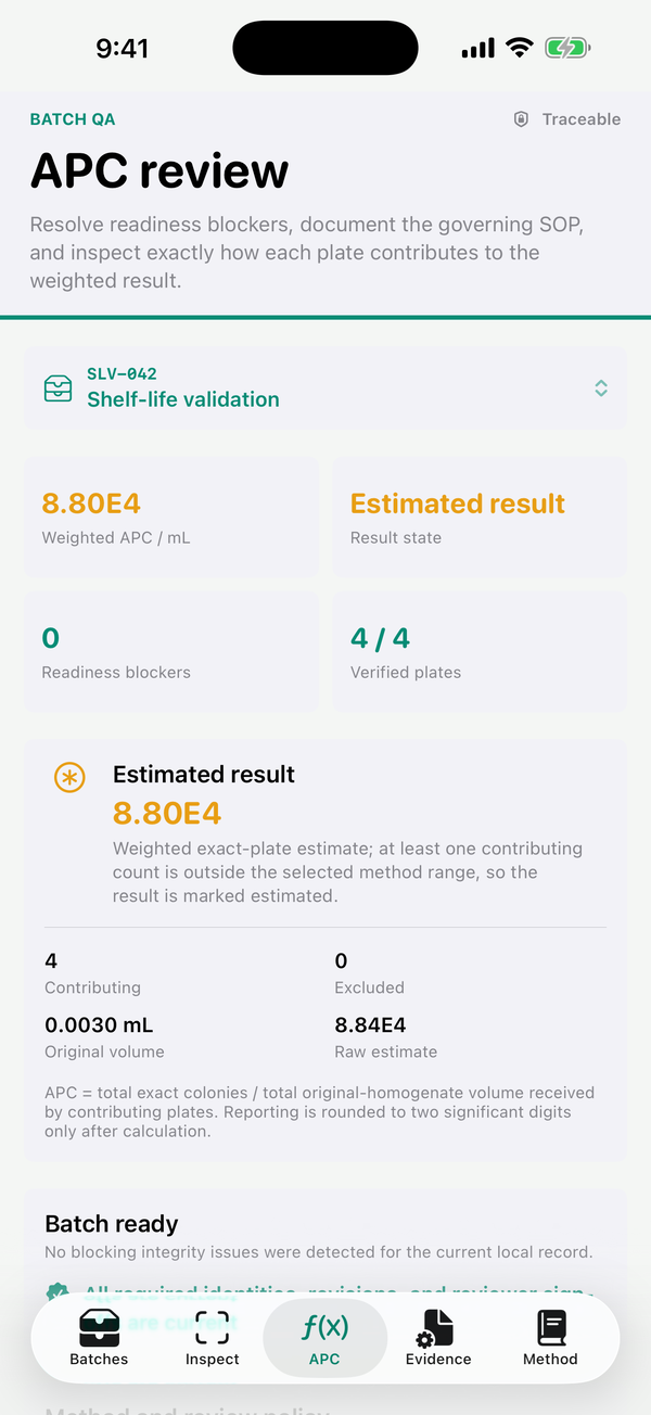 Colonygrid APC review on iPhone with weighted result and readiness state